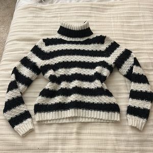 Black and white striped turtleneck sweater